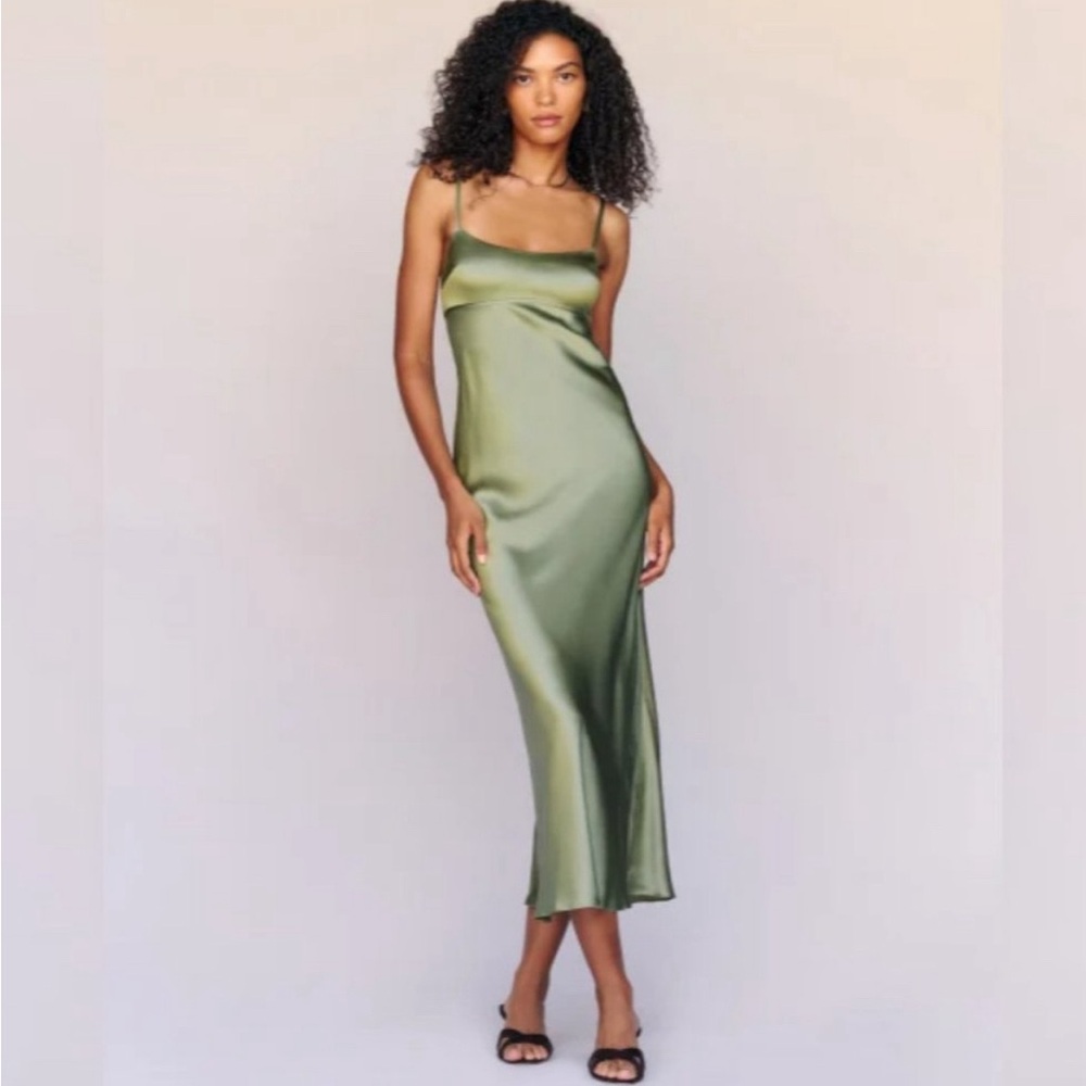 Reformation Kailyn Green Silk Dress